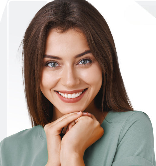 Smiling woman with bright teeth on ecobrightsmile mobile banner